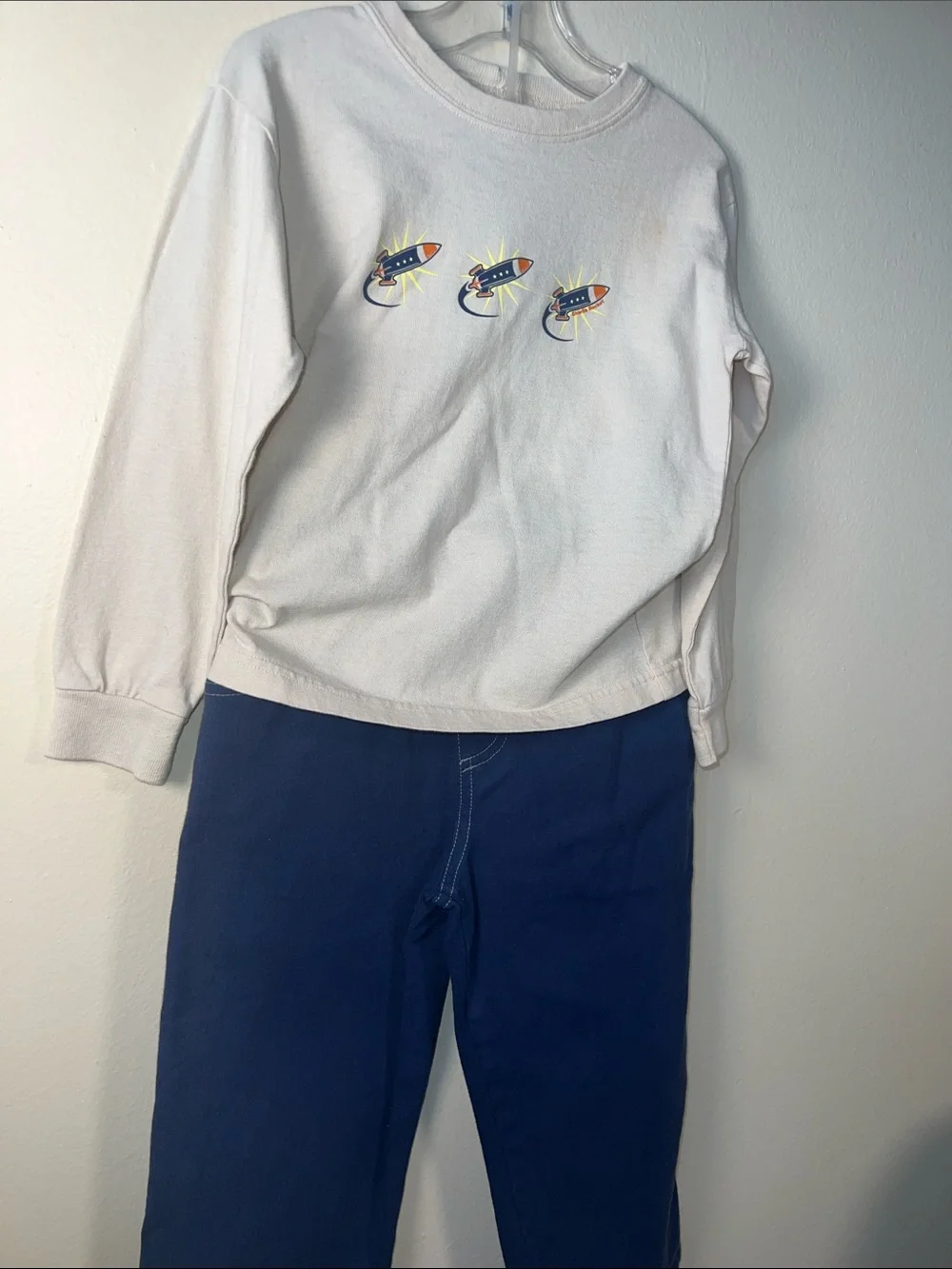 Charlie Rocket Navy Blue Kids Set with Rocket Graphic T-Shirt and Blue Pants